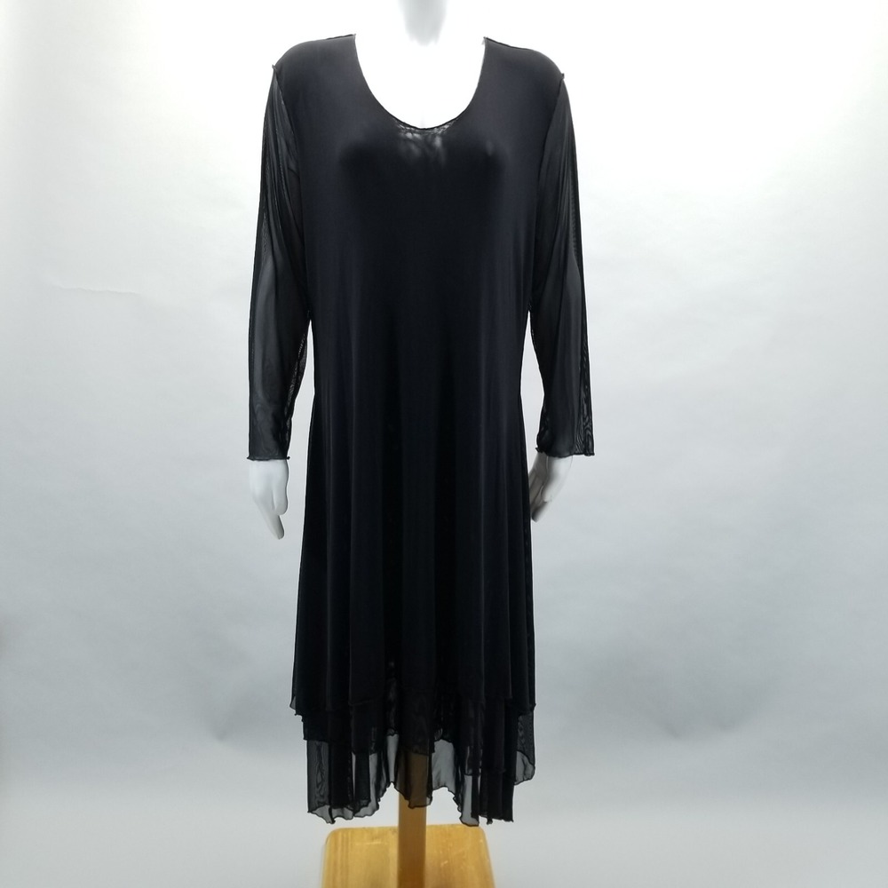 Cynthia Ashby Dress Women XL Black Calliope Asymmetrical Semi Sheer Layered Art